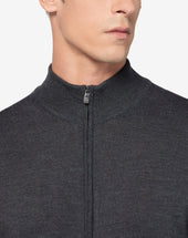 Sweater Full Zip Grigia Scura In Merinos