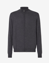 Sweater Full Zip Grigia Scura In Merinos