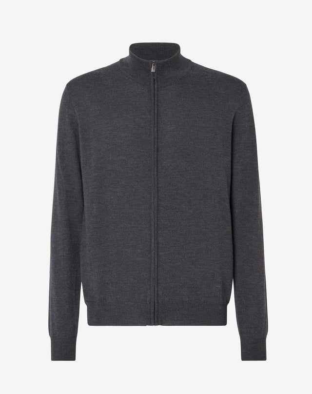 Sweater full zip grigia scura in merinos