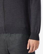 Sweater Full Zip Grigia Scura In Merinos