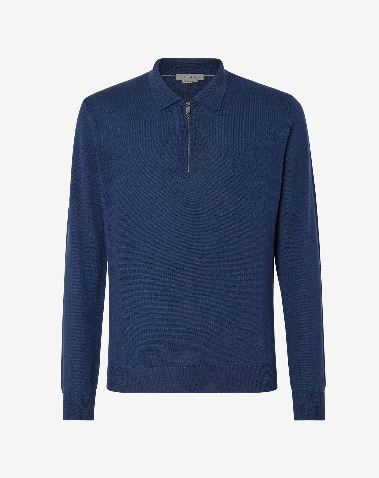 Polo Con Zip Bluette In Merinos