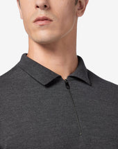 Polo Con Zip Grigia Scura In Merinos