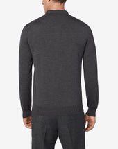 Polo Con Zip Grigia Scura In Merinos