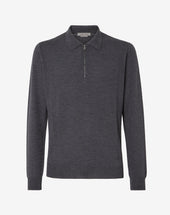 Polo Con Zip Grigia Scura In Merinos