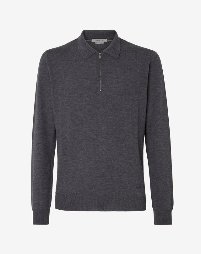 Polo con zip grigia scura in merinos