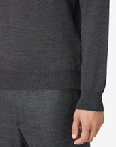 Polo Con Zip Grigia Scura In Merinos