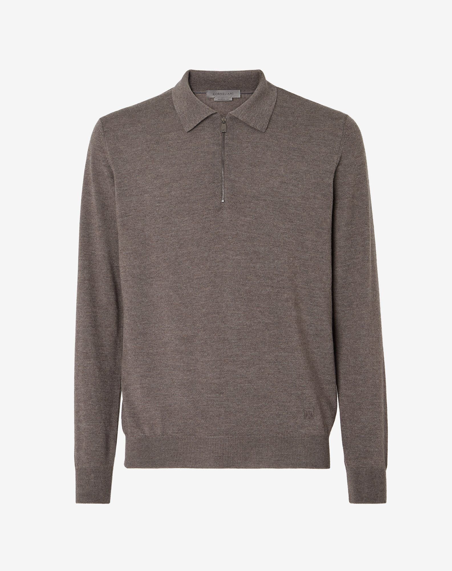 Polo Con Zip Tortora In Lana Merinos