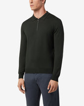 Polo Con Zip Scuro In Lana Merino