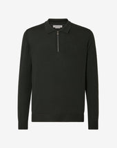 Polo Con Zip Scuro In Lana Merino