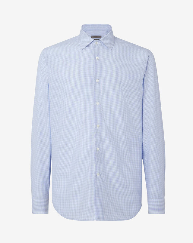Shirt azzurra in cotone disegno vichy