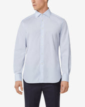 Shirt Azzurra In Cotone Microquadro