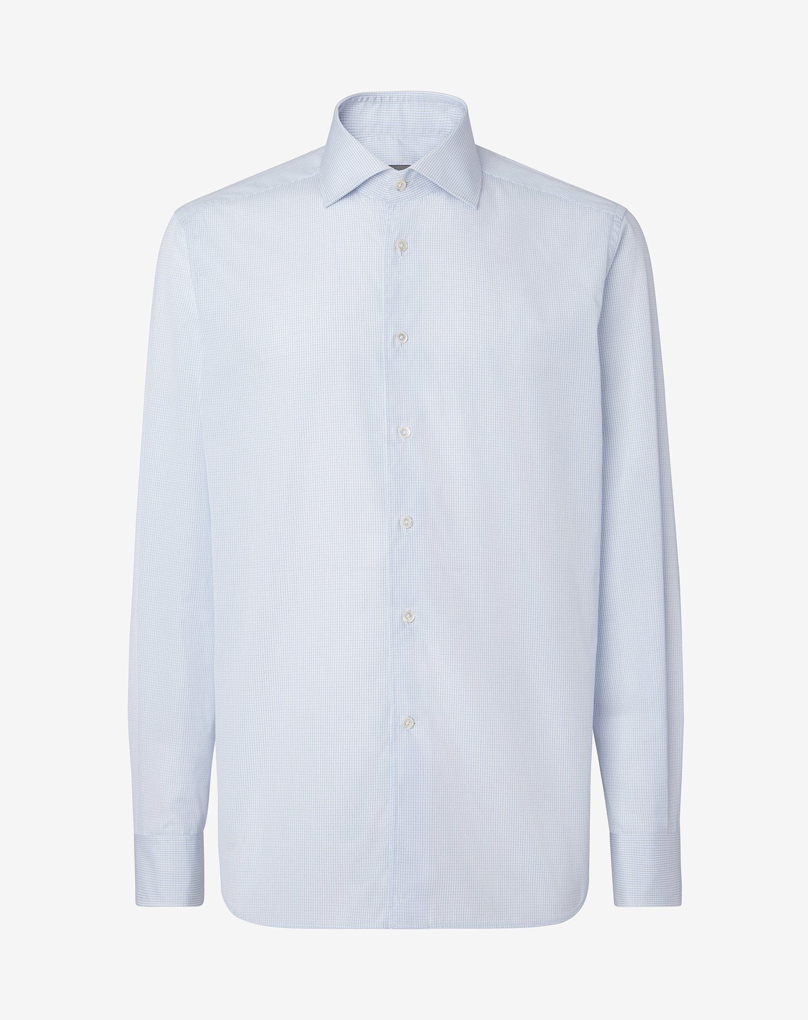 Shirt Azzurra In Cotone Microquadro