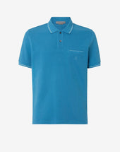 Polo Corta Azzurra In Piquet Di Cotone