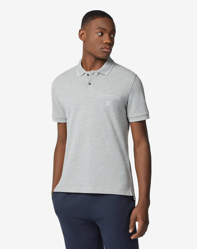 Polo con bottoni grigio in piquet di cotone
