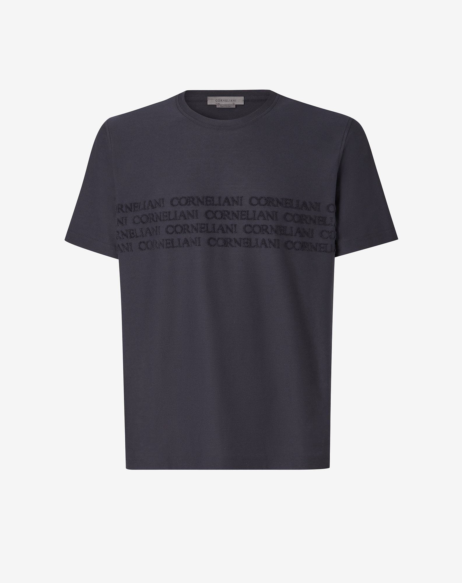 T Shirt Girocollo Navy In Cotone Con Logo