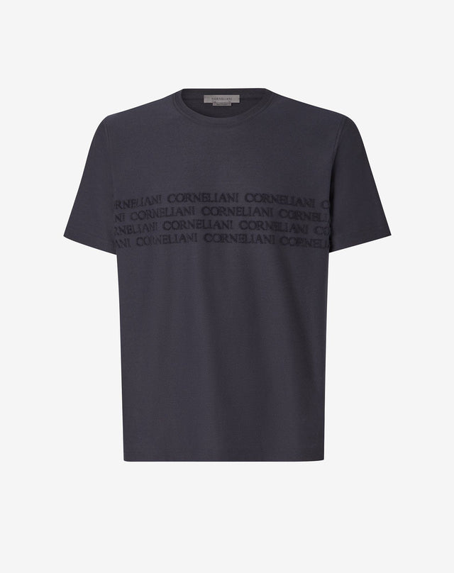 T Shirt Girocollo Navy In Cotone Con Logo