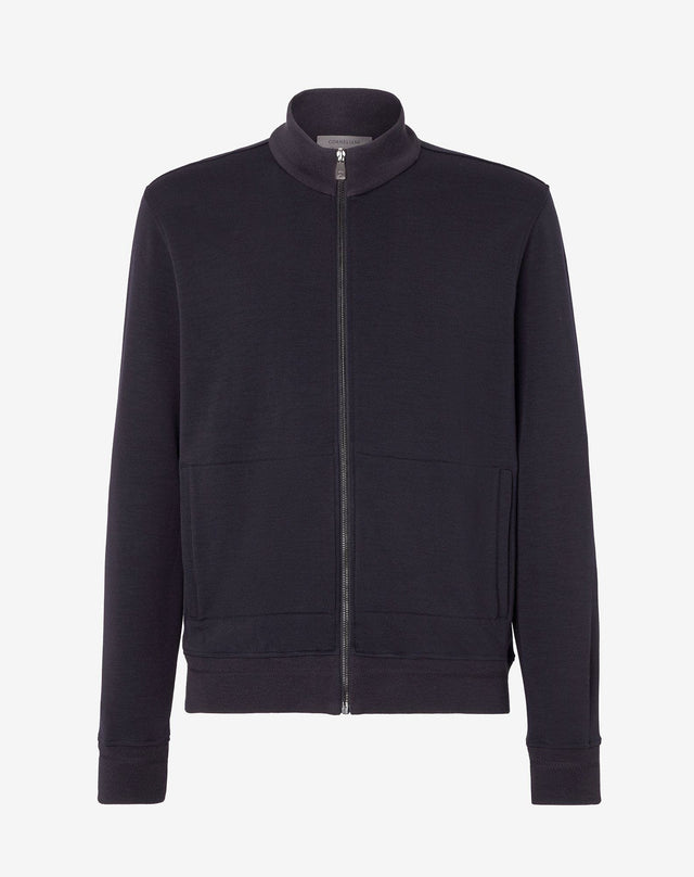 Sweater Full Zip Navy In Merino