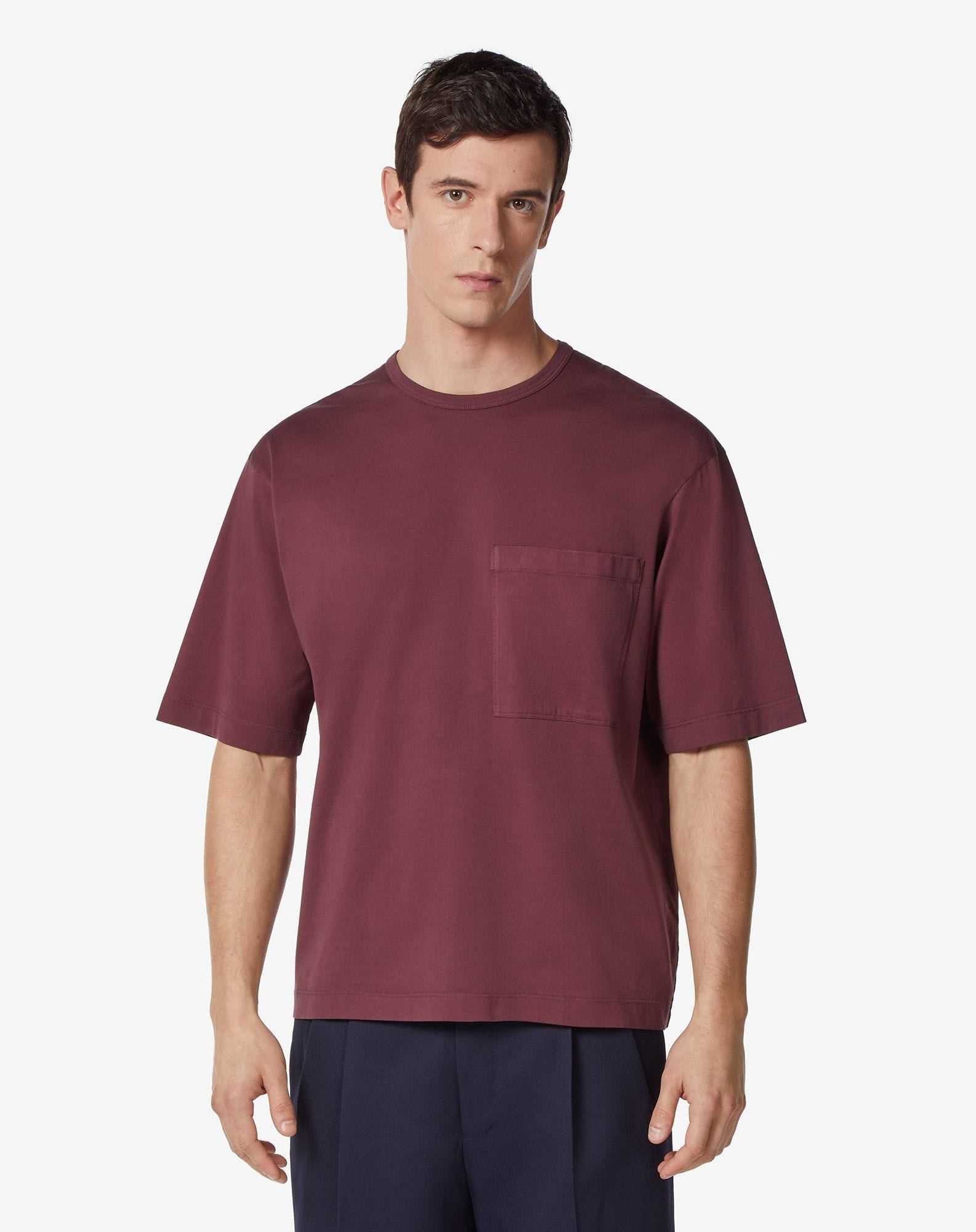 T Shirt Girocollo Bordeaux In Cotone Bio