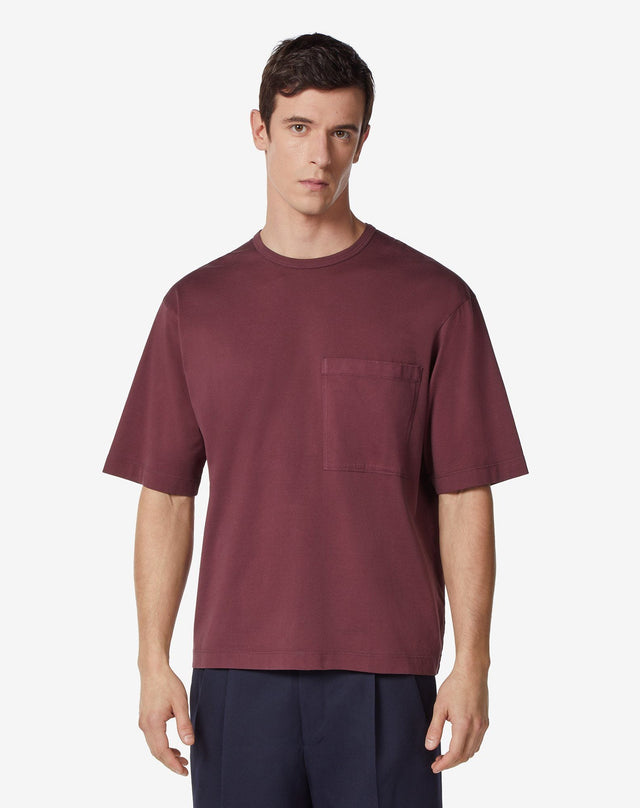 T Shirt Girocollo Bordeaux In Cotone Bio