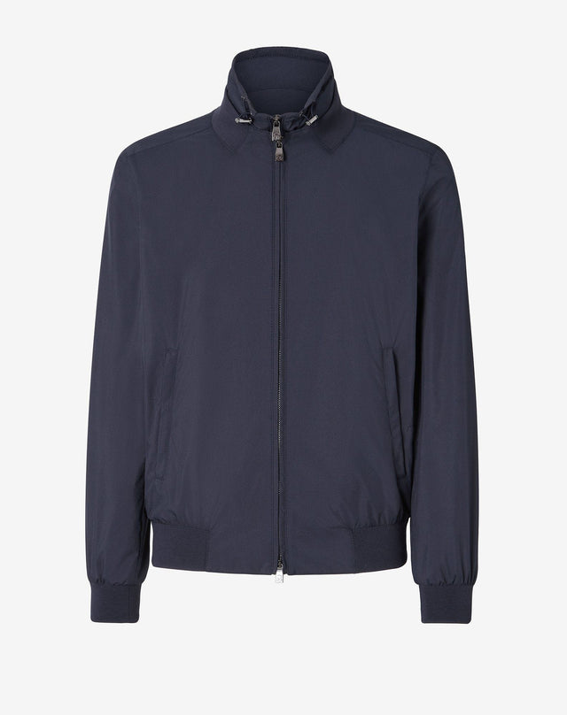 Bomber tecnico imbottito blu con cappuccio