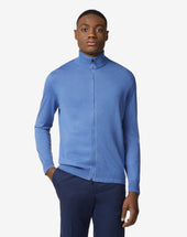 Sweater Full Zip Azzurra In Cotone