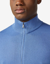Sweater Full Zip Azzurra In Cotone