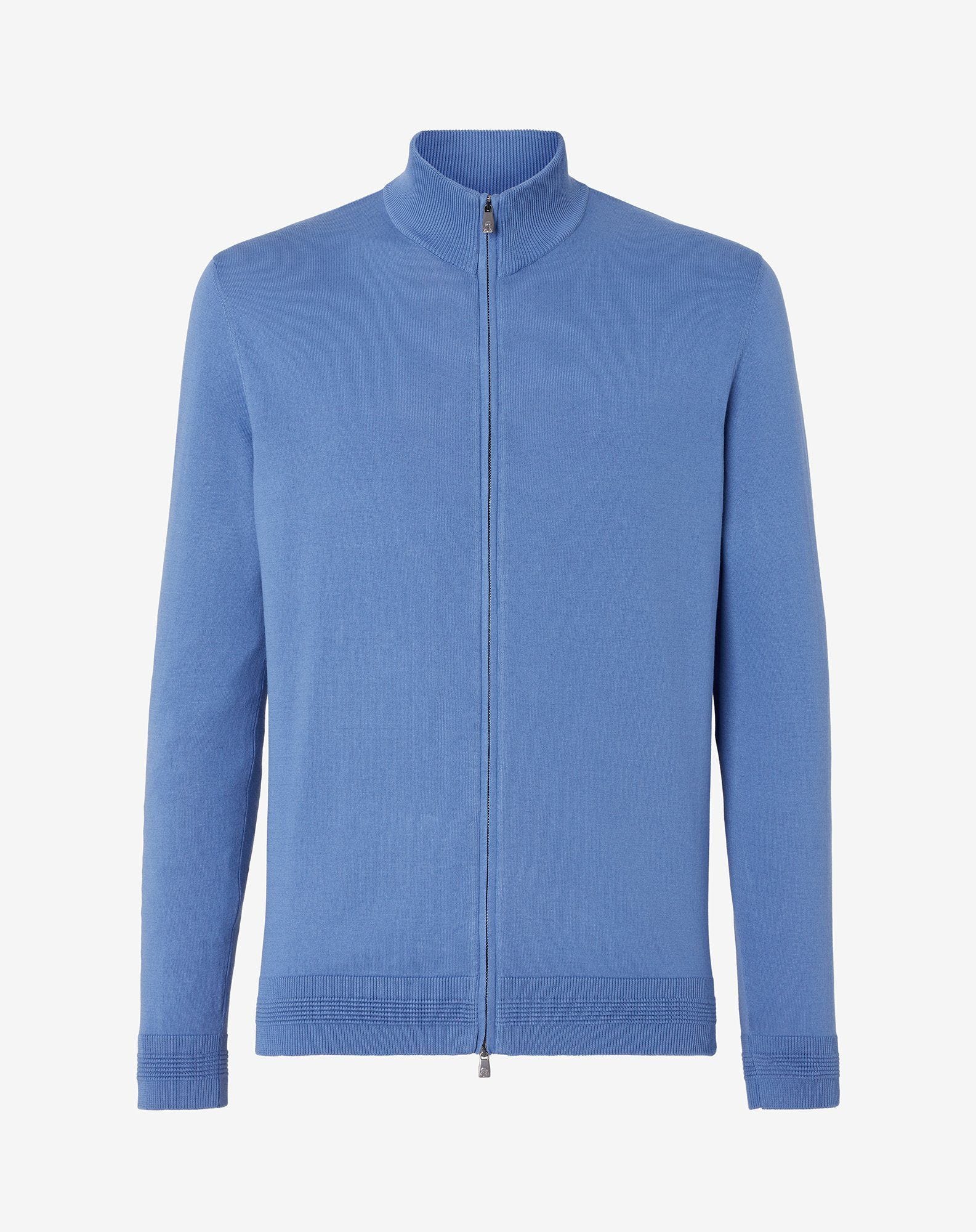 Sweater Full Zip Azzurra In Cotone