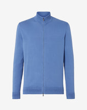 Sweater Full Zip Azzurra In Cotone