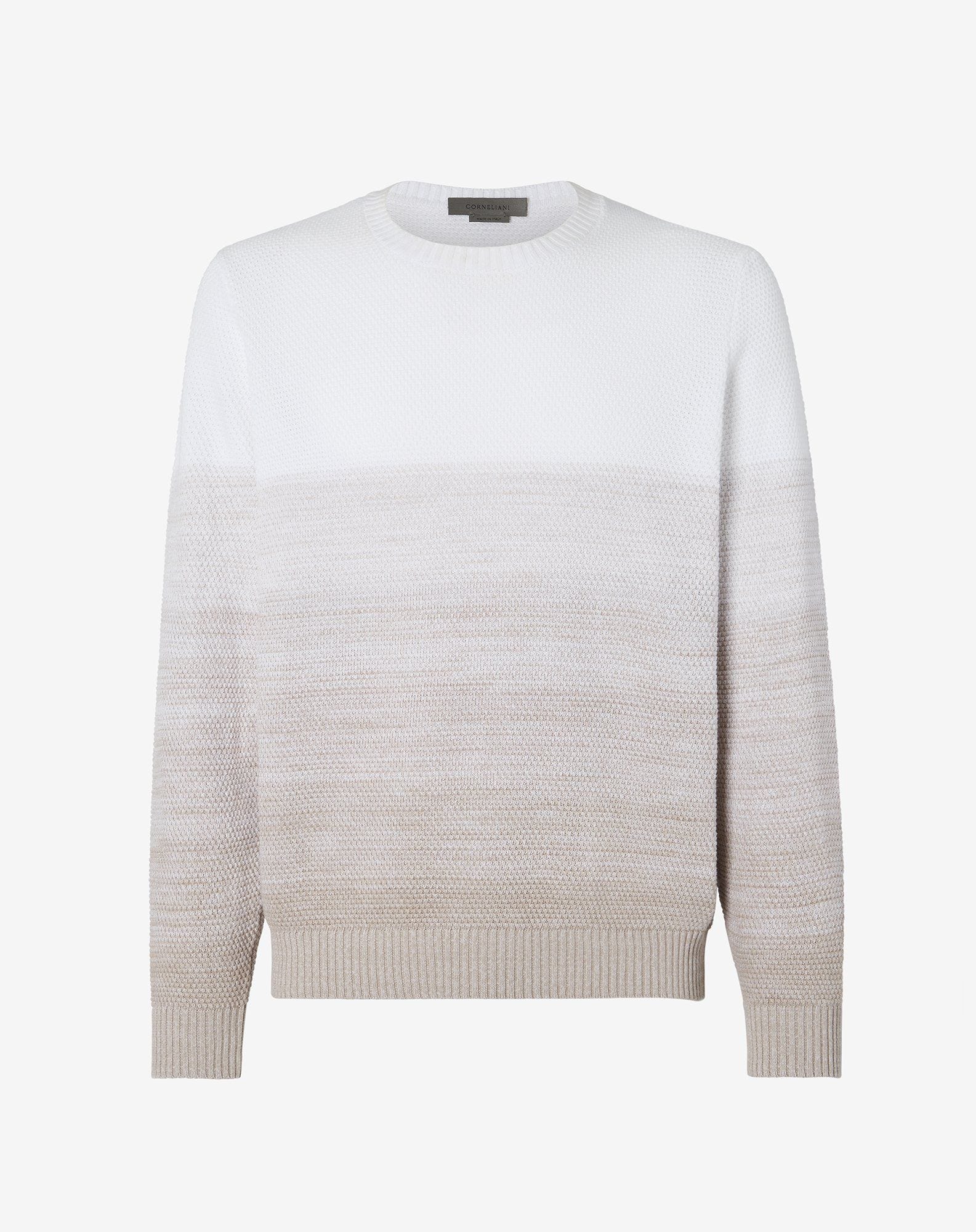 Sweater girocollo bianco a treccia in cotone