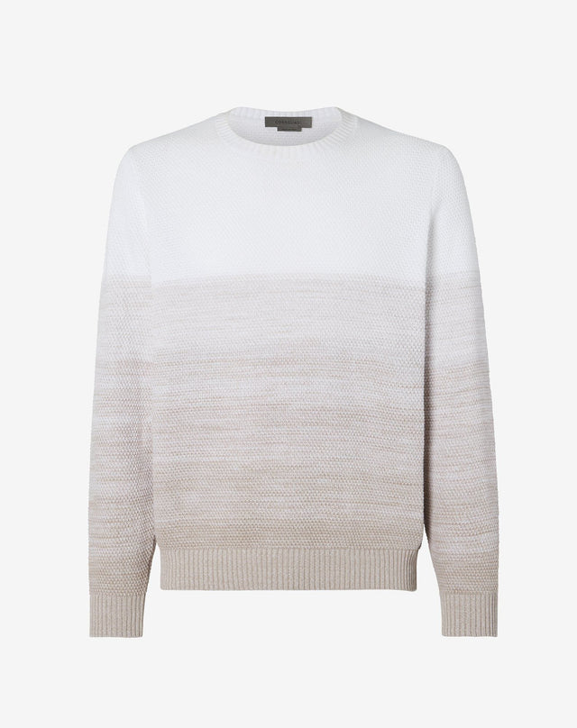 Sweater girocollo bianco a treccia in cotone