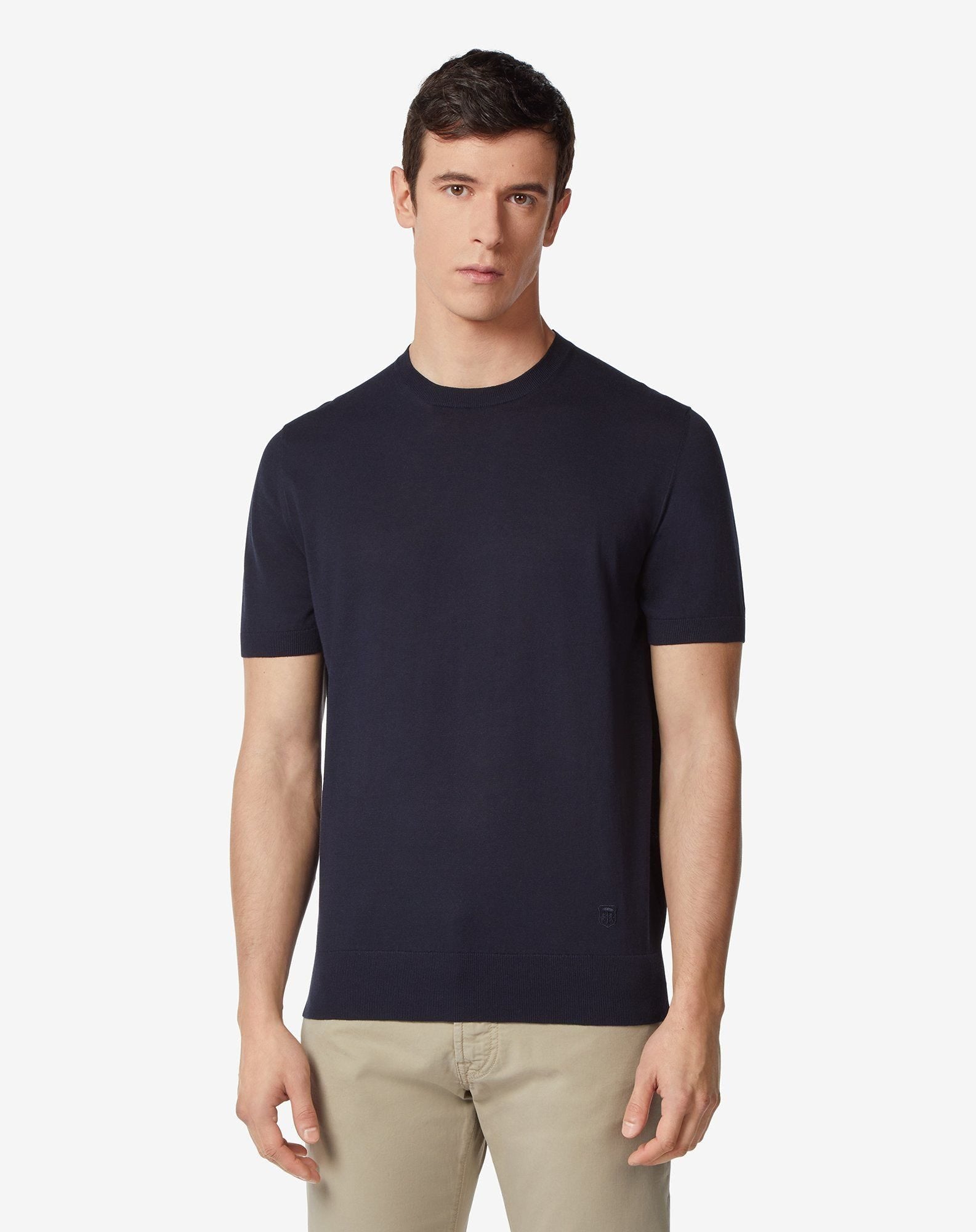Sweater girocollo blu in cotone ultra-light