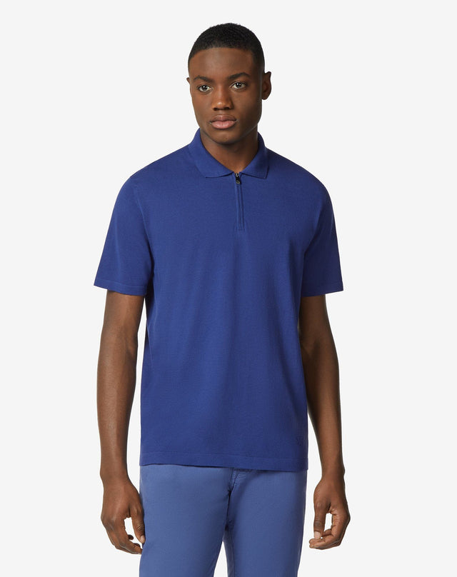 Polo zip blu in cotone ultra-light