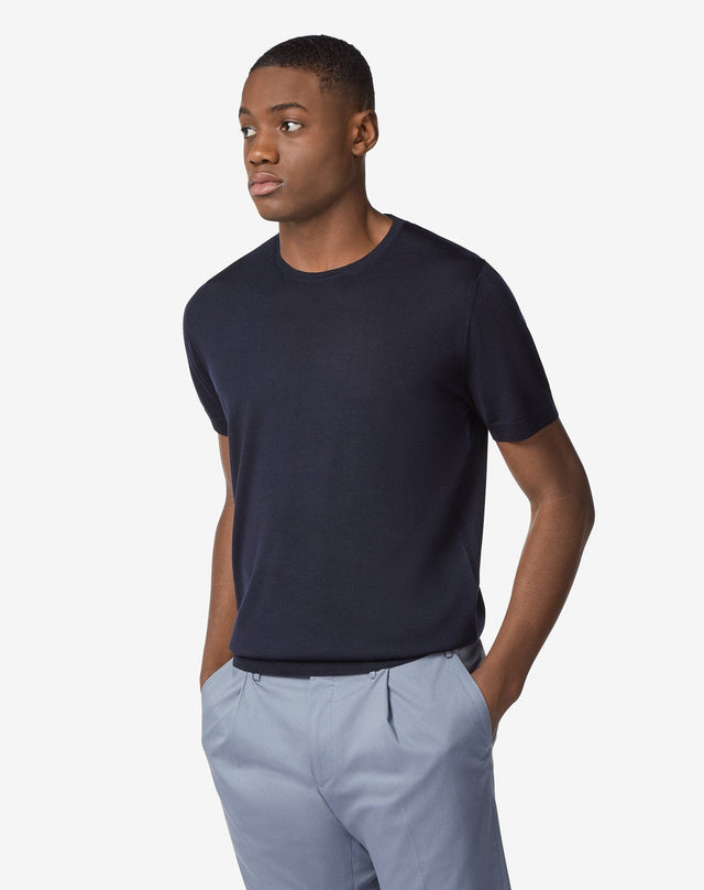 T-shirt in sweater blu in lana ultra-light