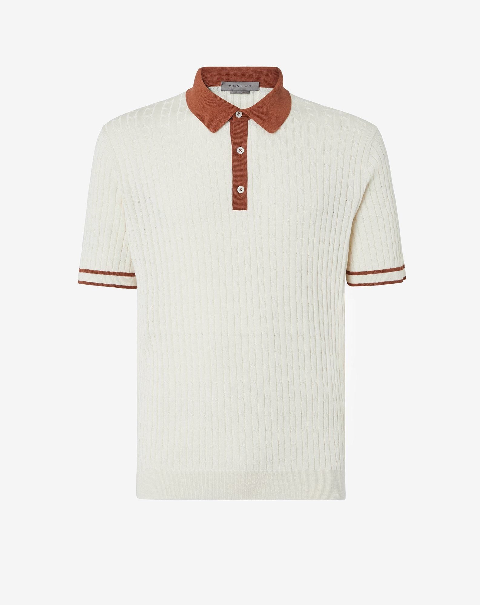 Polo maniche corte beige in cotone e seta