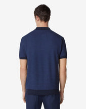 Polo Blu In Cotone E Seta Con Collo