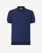 Polo Blu In Cotone E Seta Con Collo
