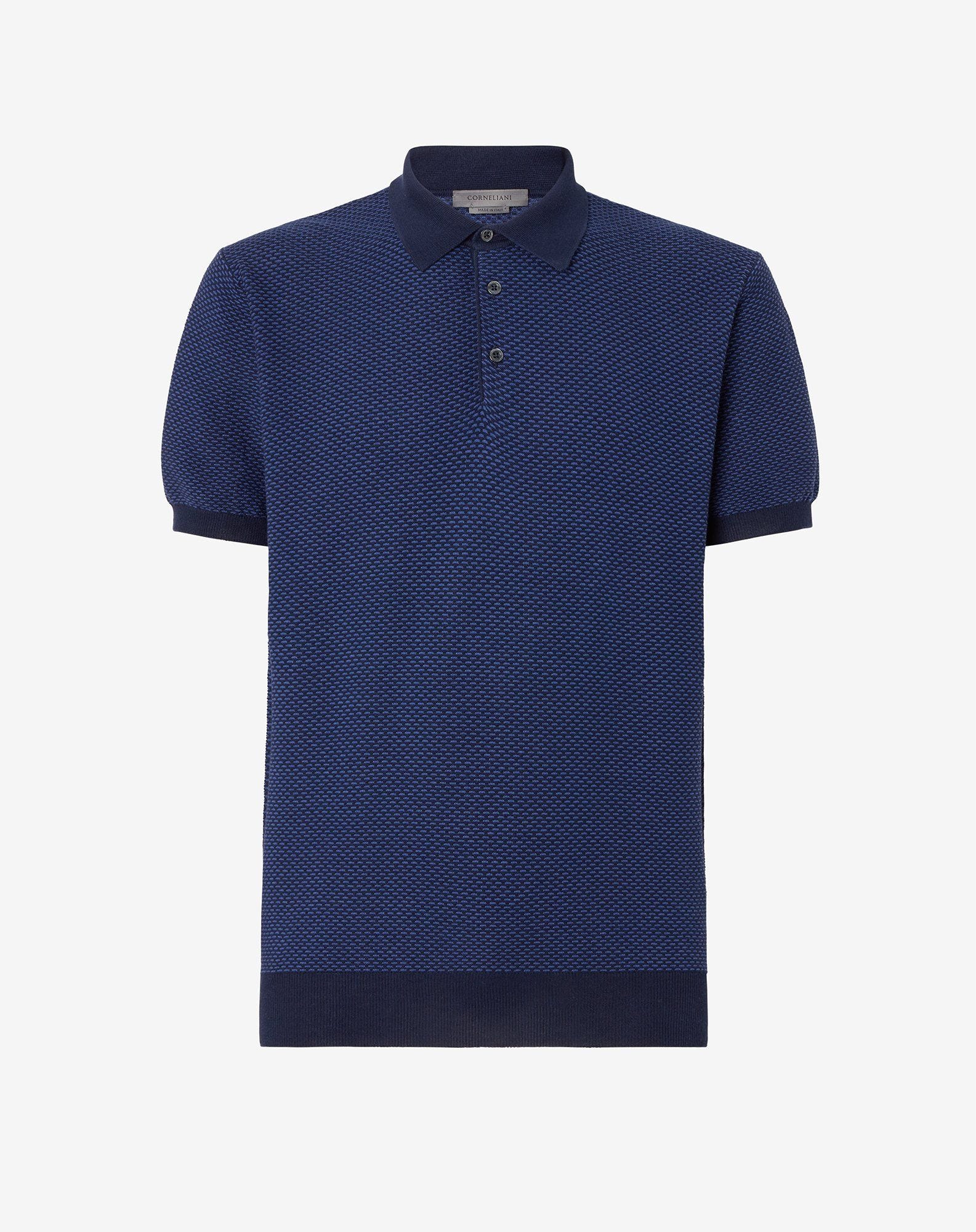 Polo blu in cotone e seta con collo