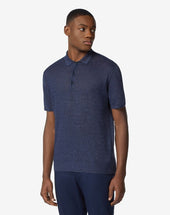 Polo Maniche Corte Blu In Lino
