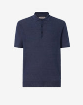 Polo Maniche Corte Blu In Lino