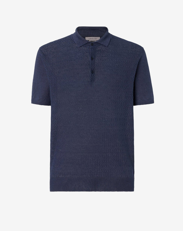 Polo Maniche Corte Blu In Lino