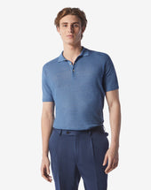 Polo Maniche Corte Blu In Lino