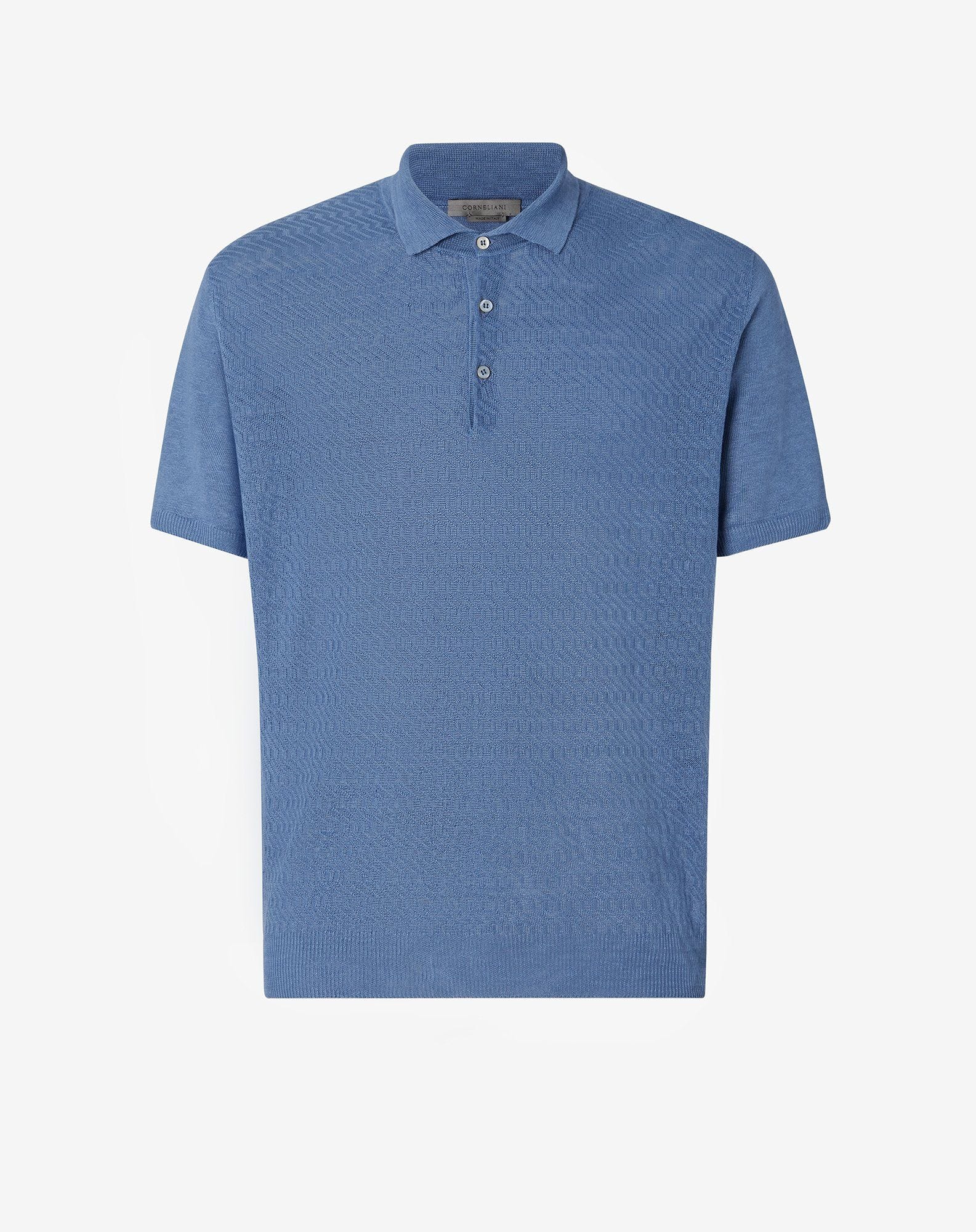 Polo maniche corte blu in lino