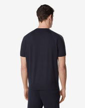 Sweater Girocollo Blu In Cotone E Cashmere