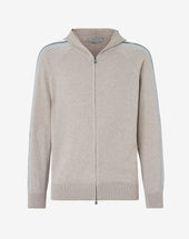 Felpa Full Zip Beige In Cotone E Cashmere