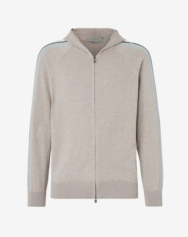Felpa Full Zip Beige In Cotone E Cashmere