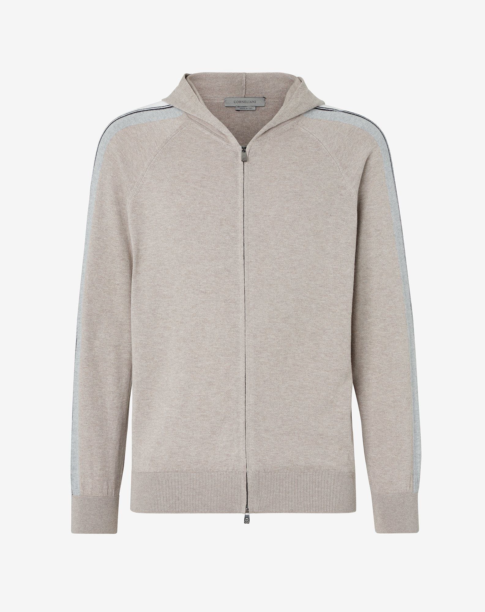 Felpa full zip beige in cotone e cashmere