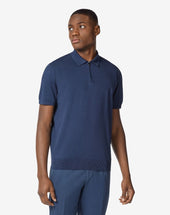 Polo Zip Maniche Corte Blu In Cotone