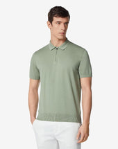 Polo Zip Maniche Corte Verde In Cotone