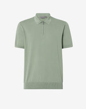 Polo Zip Maniche Corte Verde In Cotone