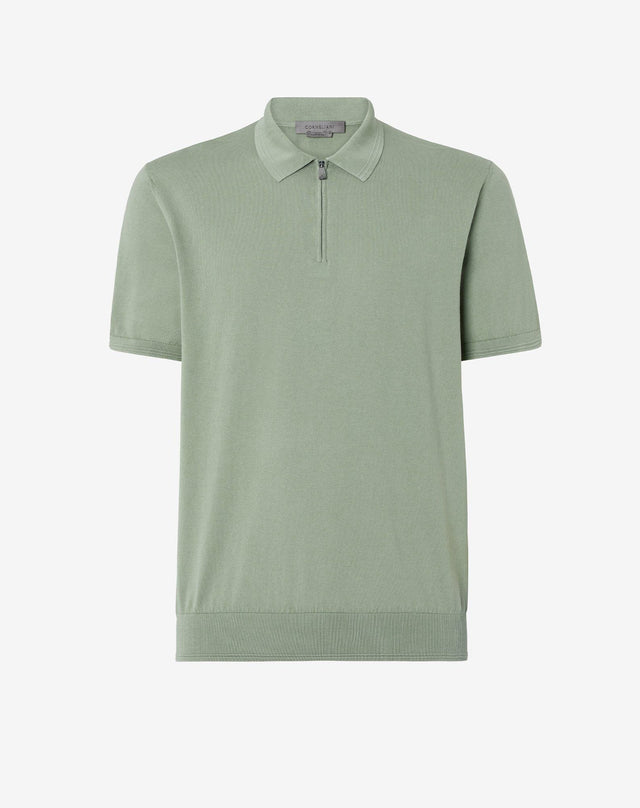 Polo zip maniche corte verde in cotone